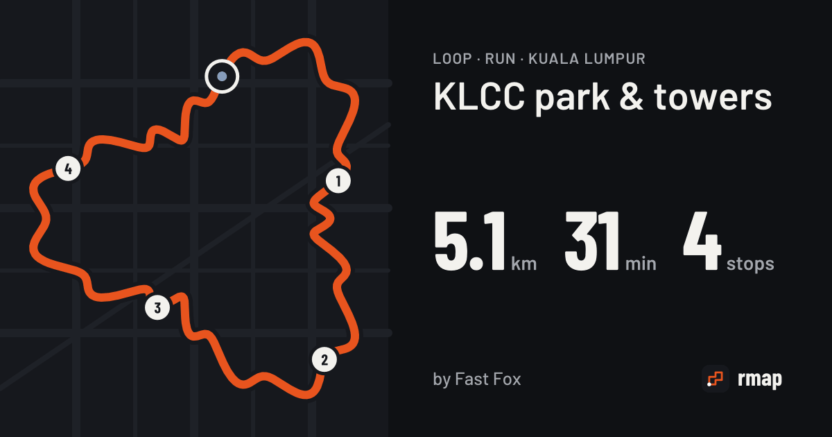 A shared route card: KLCC park and towers, 5.1 km, 31 min, 4 stops